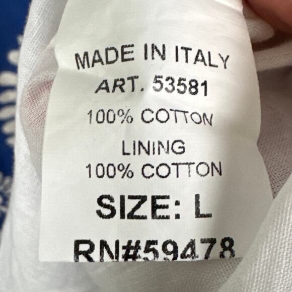 Saiph Lab Italy Women's Tiered Bell Sleeve Santorini Mini Dress White Blue L - Picture 7 of 8